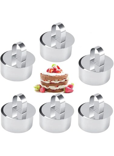 Silk Route Mousse Cake Mold Mousse Rings 304 Food Grade Stainless Steel Cake Circle Cake Mold with Pusher, 8cm Diameter, Set of 6 Easy to Use Clean Dishwasher Safe Durable and Heat Resistant (Round)