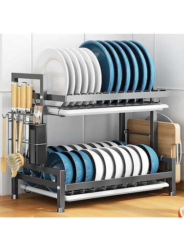 Paratoland Heavy Duty Dish Drying Rack - 2 Ties Dish Racks for Kitchen Counter - Space Saving Dish Rack for with Utensil Holder