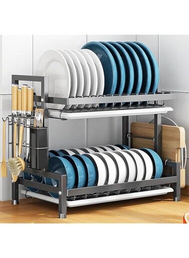 Paratoland Heavy Duty Dish Drying Rack - 2 Ties Dish Racks for Kitchen Counter - Space Saving Dish Rack for with Utensil Holder