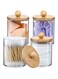 vercapm 4 Pack Qtip Holder Dispenser with Bamboo Lids - 10 oz Clear Plastic Apothecary Jar Containers for Vanity Makeup Organizer Storage - Bathroom Accessories Set for Cotton Swab, Ball, Pads, Floss