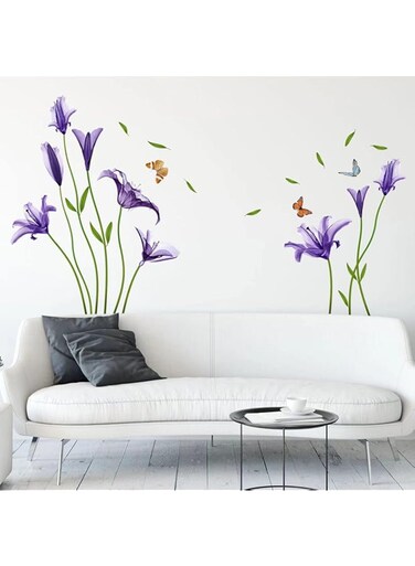 AnFigure Purple Lily Flower Wall Stickers - Beautiful Lovely Floral Wall Decals - Bedroom Living Room TV Sofa Background Home Wall Decor