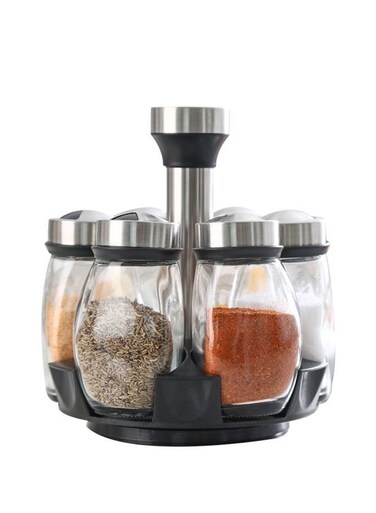 Rotating Spice Holder Shelf with Glass Bottles for Kitchen Storage