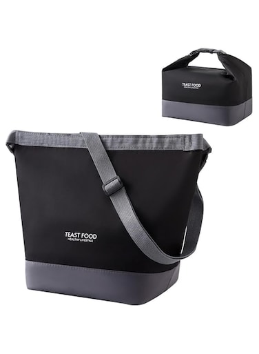 Insulated Lunch Bag, Reusable Lunch Bag for Women Men, Leakproof Insulation Tote Bag, Dual Use Inclined Shoulder Bags for Work, Office, Picnic, Camping (Black)
