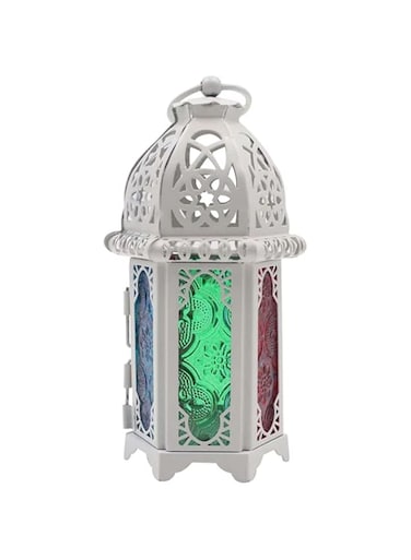 Wisfunlly Moroccan Lantern Glass Hanging Lamp,Metal Candle Holder,Colorful Glass,Vintage Style Decorative Candle Lantern for Indoor Outdoor Events Party Weddings, AS-0199