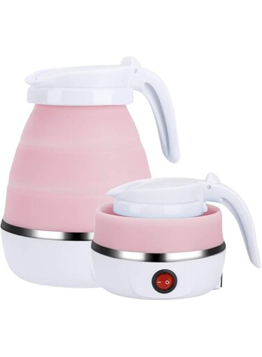 ELTERAZONE Foldable Electric Kettle, Portable Travel Kettle 0.6L Food Grade Silicone Electric Kettle for Camping Travel and Bedroom (Pink)