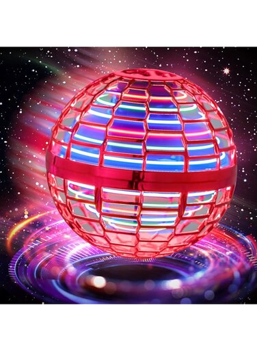 Kidsjoy Flying Ball Toys, 2023 Upgraded Rechargeable Hand Controlled Spinner 360&deg;Rotating Built-in LED Mini Orb Drone Flying Boomerang Balls Gifts Choice for Boys Kids Adults Indoor Outdoor (Red)