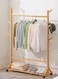 Simple Trending Natural Wood Garment Rack with Storage Shelves, Rolling Wooden Clothes Organizer on Wheels for Hanging Clothes