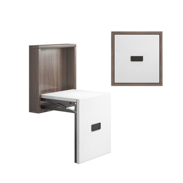 Simple Wooden Folding Wall-mounted Home Footstool Aisle Invisible Shoe Stool - Walnut Cabinet + Warm White Panel