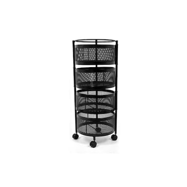Rolling Storage Cart, Mobile Mesh Organiser with Wheels, White Metal Basket Tower for Kitchen