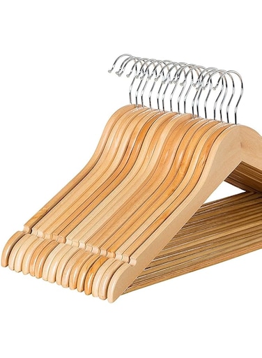 Zober Solid Wood Suit Hangers - 20 Pack - with Non Slip Bar and Precisely Cut Notches - 360 Degree Swivel Chrome Hook - Natural Finish Super Sturdy and Durable Wooden Hangers&hellip;