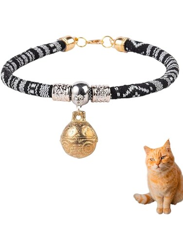 PETSARY Artisan Mandala Pets Collar - Dog and Cat Carved Heart Pendant Metal Bell Necklace - Cute Dog Neck Collar - Breathable Lightweight Comfortable Collar with Quick Release Buckle (Black &amp; White)