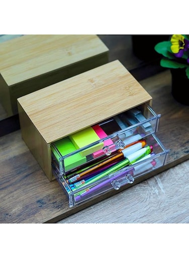 YAHOME 2 Drawers Table Top Jewelry Case With Acrylic Drawer, wooden Jewelry Organizer For stationary Cosmetics detachable Jewelry Drawer For Necklaces Rings Ear Stud Watch