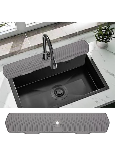 EORROE 30 Inch Sink Splash Guard, Large Size Kitchen Sink Splash Guard, Longer Silicone Faucet Handle Drip Catcher Tray for Kitchen Countertop, Bathroom, Farmhouse (Grey)