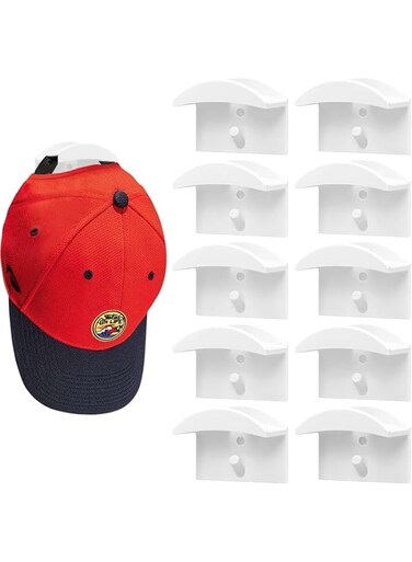 Vercapm 10pcs Hat Hook Racks for Wall - Hat Hook Rack for baseball caps,Strong Hold Hat Hangers Organizer for Door, Closet, Office, Bedroom