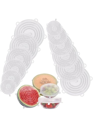 Dubai Gallery 12Pcs Silicone Stretch Lids Six Specifications Of Reusable Silicone Bowl Cover White