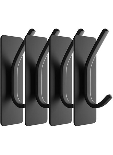 Aputue Adhesive Towel Hooks, 4 Pack No Drilling Required Sturdy Metal Hanger, Bathroom Wall Hooks, Stainless Steel Sticky Hanger, Hanging Heavy Duty Coat Rack for Bathroom, Bedroom, Door