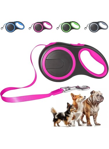 Quick Release Lead Automatic Retractable Pet Dog Leash - Lock Polyester Tape Dog Chain - 360&deg; Tangle-Free, Anti-Slip Dog Rope, Pet Accessories- Medium (Pink)