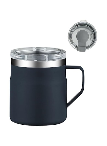 JZS Stainless Steel Insulated Coffee Mug, Double Wall Vacuum Insulated Coffee Cup with Handle and Lid(Dark Blue, 550ml)