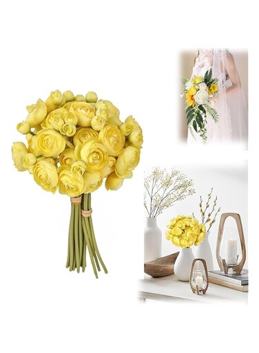 Azonee Artificial Ranunculus 2 Bouquets Artificial Flowers 12PCS Faux Ranunculus Flowers for Vase Filler Bouquet Wedding Decor Bridal Shower Floral Filler Flowers Centerpieces (Yellow)