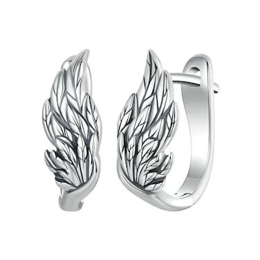 S925 Sterling Silver Oxidized Ear Buckle Wing Shape Earrings(SCE1795)