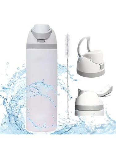 CLOUDFOUR Insulated Water Bottle, 304 Stainless Steel Leak-proof Double Wall Sports Bottle, BPA Free Spout Straw Dual Drinking Option, 24oz 710ml Vacuum Flask for Home, Office, School, Gym, Car WHITE