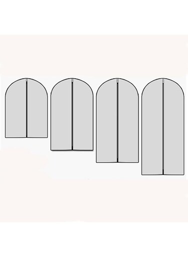 Tazweeq Extra Long Clear Hanging Lightweight Breathable Dust Coat Bag with Zipper for Clothing and Travel 4-Piece Storage