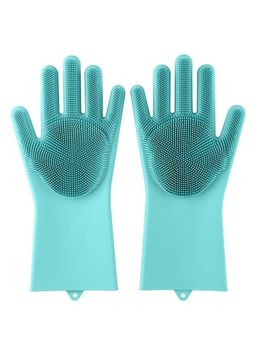 Silicone Gloves With Wash Scrubber Blue 32x16cm