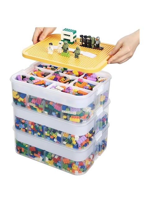 Diylove Toy Storage Organizer for Lego Stackable Organizer Bins Stackable Storage Container with 3 Layer 48 Big Compartments,with Lids Building Blocks Miniature Organizer Storage Box (Yellow)
