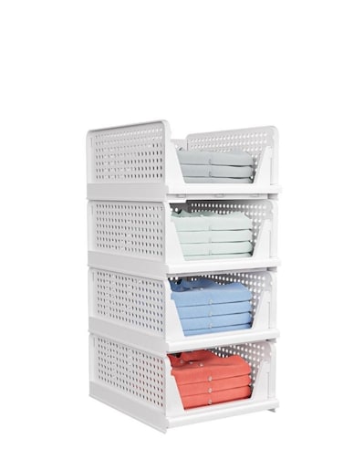 TAFAN&trade; 4-Pack Foldable Closet Organizers and Storage Bins &ndash; Stackable Plastic Storage Baskets, Drawer Shelf Containers for Bedroom, Kitchen, Bathroom, and Cupboard Organization
