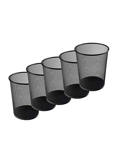 Set of 5 Multipurpose Metal Mesh Waste Bin For Office, Home, Kitchen H28 x W26.5 Cm Black