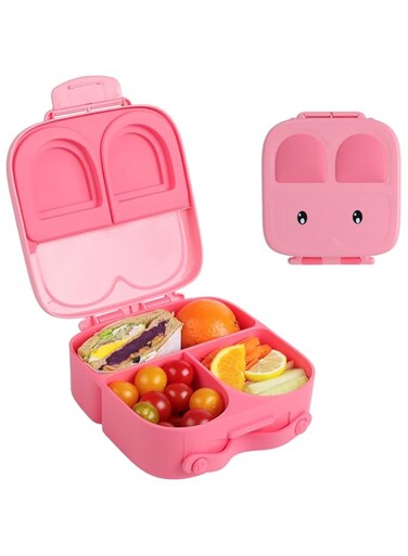 Snack Attack TM Lunch Box Bento style Bunny Shape Pink Color for Kids 3/4 Convertible Compartments  BPA FREE LEAK PROOF  Dishwasher Safe   Back to School Season  Food Graded Materials (Pink)