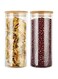 1CHASE&reg; Borosilicate Glass Food Storage Jars, Air Tight Kitchen Food Storage Container Set with Natural Bamboo Lids for Candy Cookie Rice Sugar Flour Pasta Nuts,1200 ML 2Pcs Set