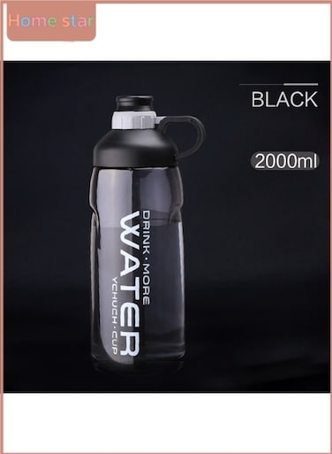Water Bottle,2000 ml Large Capacity Leakproof Water Bottle Eco-friendly Portable Sports Bottles Drink Bottles with Time Marker for School Outdoor Camping Gym Sports Fitness Black 10x10x30cm