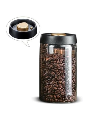 Glass Canister with Pump Vacuum Lids 1200ml for Coffee Beans, Ground Coffee, Tea Leaves, Snacks for Fresh Keeping