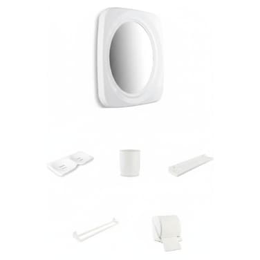 ALARQAM 5-Piece Bathroom Mirror Accessories Set &ndash; Soap Dish, Utility Glass, Shower Tray, Towel Rod, Tissue Roll Holder &ndash; Wall Mounted Complete Bathroom Kit
