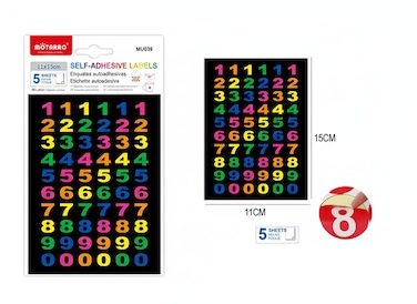 MOTARRO Self-Adhesive Neon Number Labels (MU039) &ndash; 5 Sheets, 340 Stickers Total &ndash; 11x15cm Colorful Digits 0-9 for Organizing, Scrapbooking, and Office Labeling &ndash; High-Visibility Waterproof Vinyl Stickers