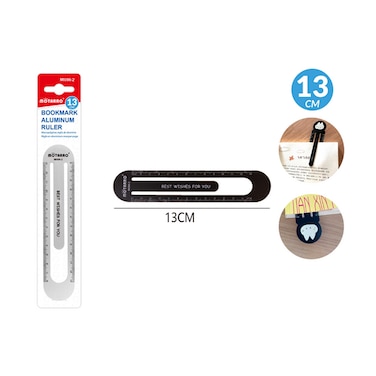 MOTARRO 13cm Aluminium Bookmark Ruler MI086-2, Black &ndash; Durable Metal Page Marker and Measuring Tool
