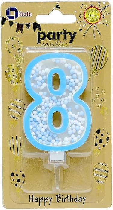 Italo 8 Number Foam Balls Birthday Candle - Blue