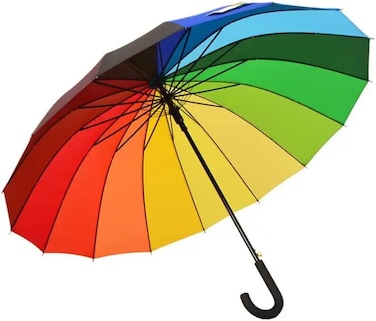 AL ARQAM Large Color Rainbow Umbrella with 16 Ribs - Super Strength, Extra Strong, and Straight Design for Ultimate Durability and Style