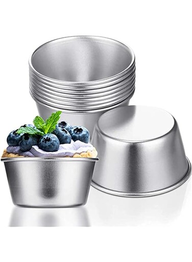 KASTWAVE 10Pcs Pudding Cake Biscuit Mo ld Mini Chocolate Melting Pot Aluminum Cup Pudding Cup Round Heat Resistant Non-Stick Egg T Mo ld Popover Baking Pan