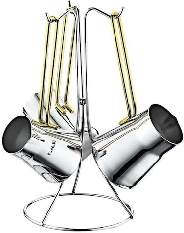 OMS Set of 3 Stainless Steel Turkish Coffee Pots with Stand/Holder &ndash; Made in Turkey   7034