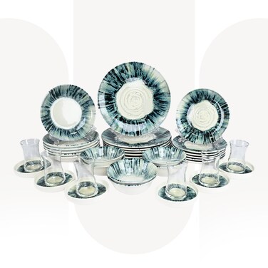 OZO 1201   36 Pcs Porcelain Dinner Set   Premium Turkish Dinnerware Set for 6 Persons with Tea Glasses &amp; Saucers