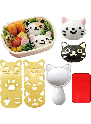 Small Rice Ball Mold Sets Lovely Cat Pattern DIY Sushi Bento Nori Kitchen Rice Mould DIY Kitchen Tools with Nori Seaweed Punch Cutter for Home Party Kids meal Make