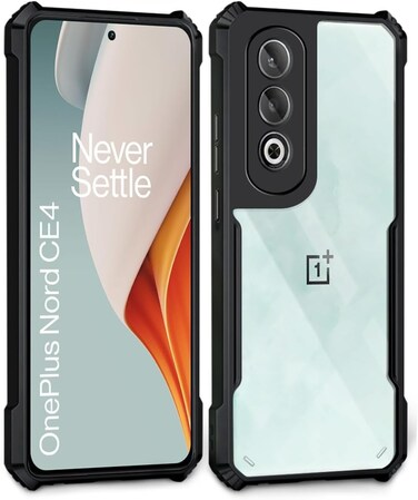 Muzz 1+Nord CE4 Case Back Cover, 360&deg; Protection, TPU PC, Crystal Clear, Camera Protection, Transparent, Black