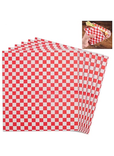 sufe 50 Sheets Food Grade Wrap Paper, Sandwich Paper 11x10" Checkered Basket Liners Greaseproof Papers Oil-Proof Wrapping Wax Tissue for Bread Hamburgers Cake Fries