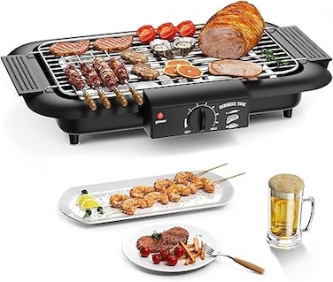Electric BBQ Grill, Smokeless Non-Stick Indoor/Outdoor Barbecue Grill, 2000W Double tube High Power Portable Removable Stand Grill for BBQ Party (Premium Black)