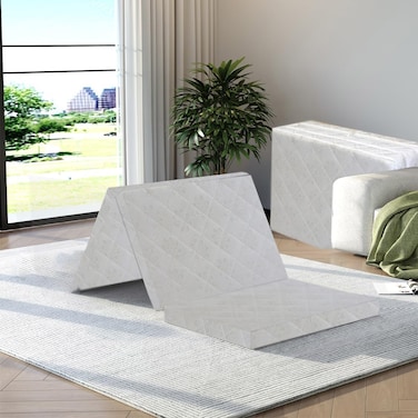 Karpentone Folding Foam Mattress for Travel RV Camping Road Trip Guest Room Yoga 3-Pieces Single Foldable Mattress Size 90x180x7cm White