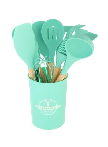 Piece Barreled Cooking Utensils Set With Wooden Handle Mint Green