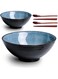 Auanlay 8 Inch Ceramic Ramen Bowl Set of 2, Porcelain 40 oz Japanese Udon Soba Pho Asian Soup Noodle Bowls with Chopsticks and Spoons