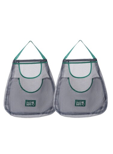 2Pcs Kitchen Storage Organizer Mesh Bag Storage Hanging Bag 2-Layer Hollow Breathable Green Onion Ginger Garlic Hand Carry Fruit &amp; Vegetable Storage Bag Ideal for Storing Vegetables (green)